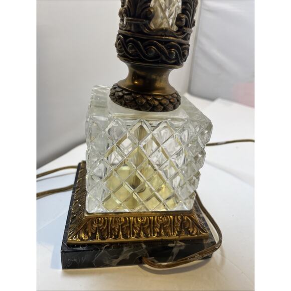 Antique Bronze & Crystal & Marble Column Lamps 32” Tall MCM - Picture 12 of 16